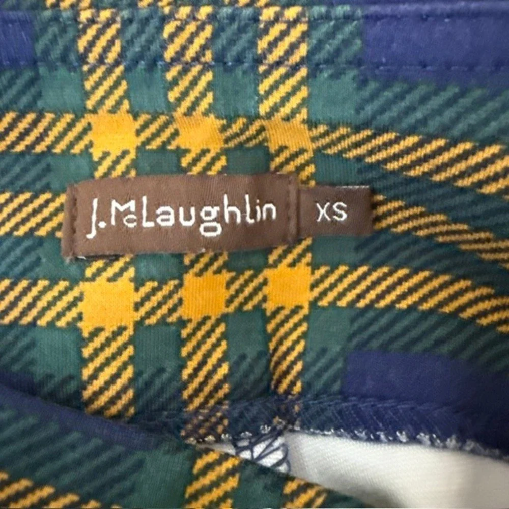 J.McLaughlin Masie Pant Trousers Plaid Blue Yellow Red Stretch Pull On XS